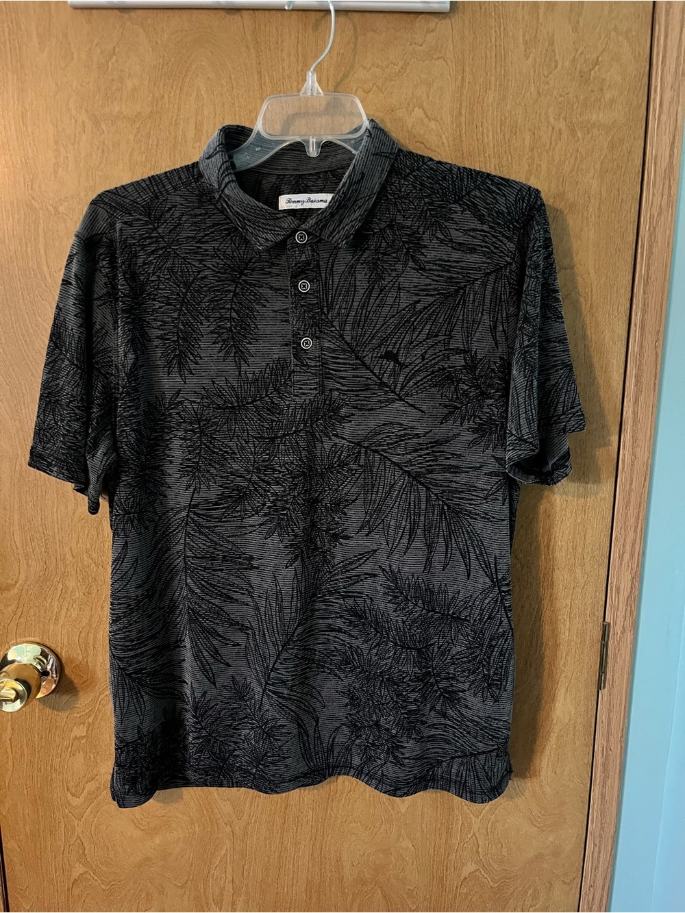 Tommy Bahama Black & Charcoal Palm-Print / Resort wear / Preppy Polo Size XL EUC